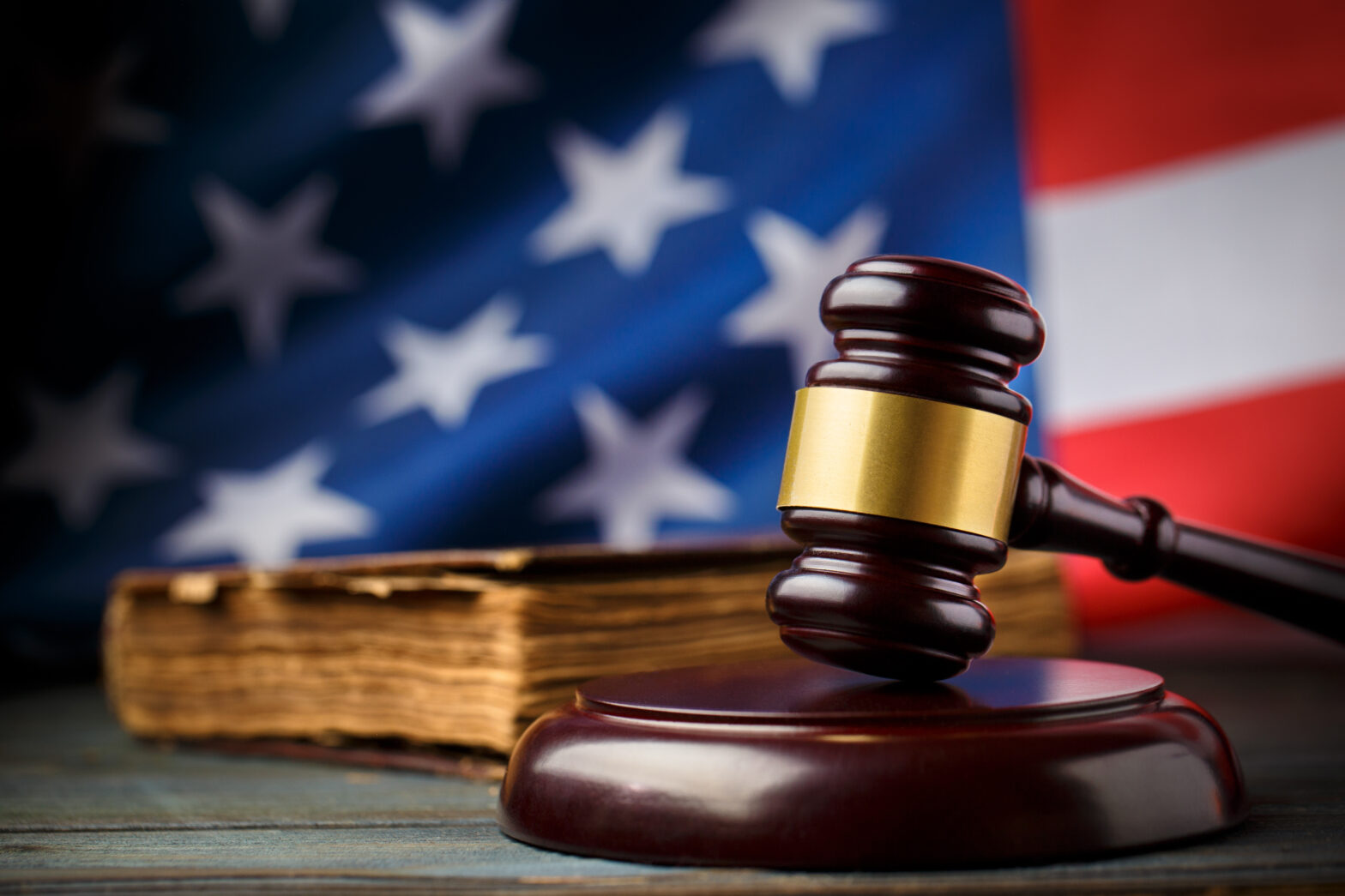 Gavel with American flag in background